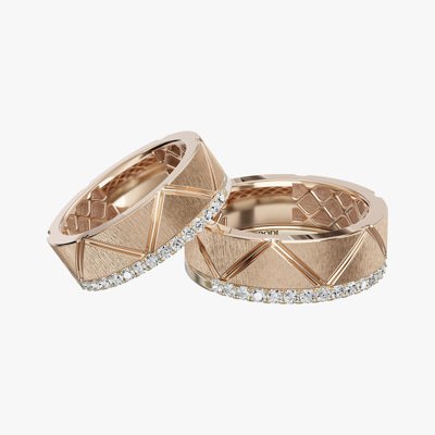 Golden Pyramid Diamond Matching Wedding Rings